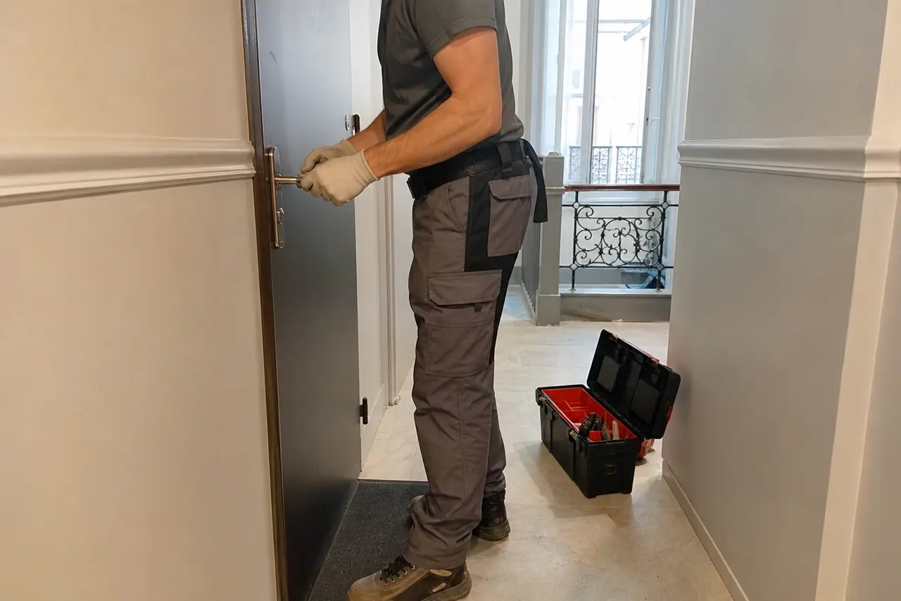 ouverture porte avec outil professionnel serrée